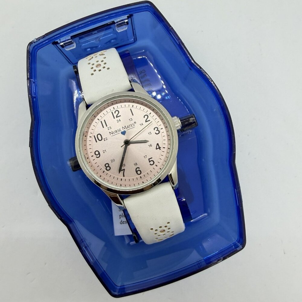 Nurse Mates Floral Cutout nurse watch water-resistant Leather strap - White Pink